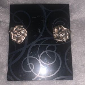 Vintage Sterling Silver Art Nouveau Patina Flower Screw back Earrings